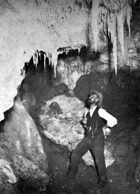 STALACTITIES: Within a cavern at Wombeyan Caves in 1898. Photo: BDH&FHS.
