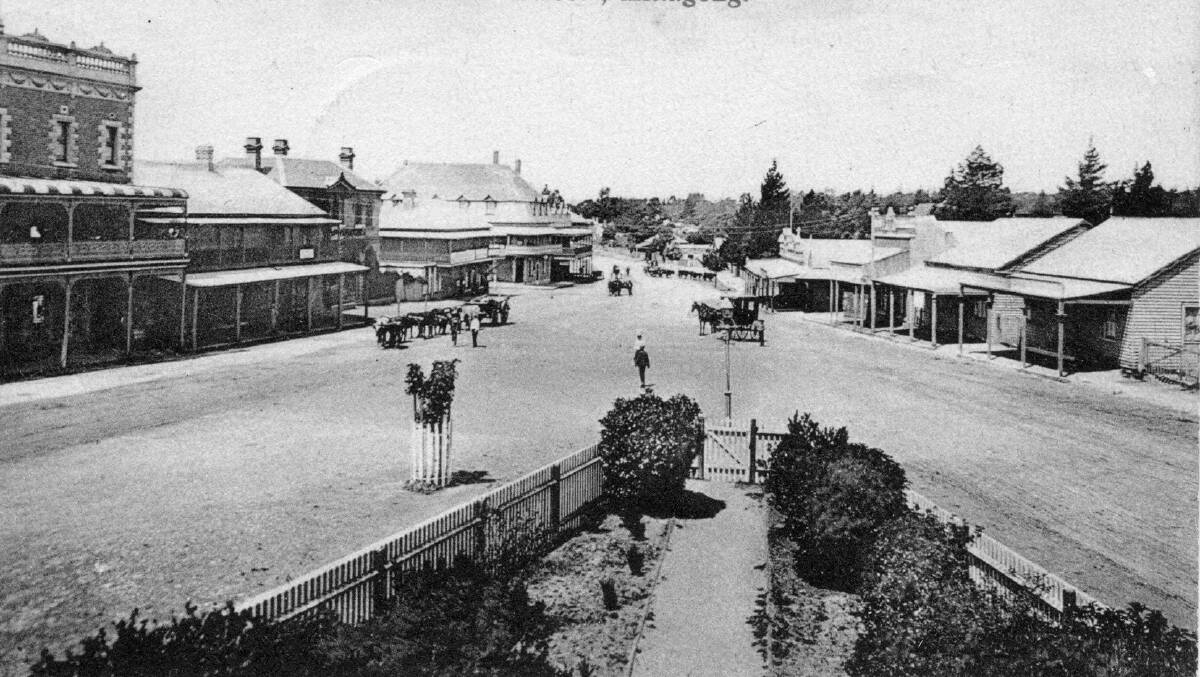 WIDE ROAD: Mittagong’s main street in 1912, looking northeast, viewed from memorial clock tower site. Photo: BDH&FHS.