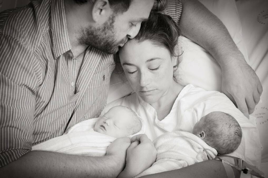 Precious moment: Jonathon and Jacqueline Hoy cherished holding their twin boys William and Henry who were born still on February 13. Photo: Lindsay Moller, through Heartfelt. 