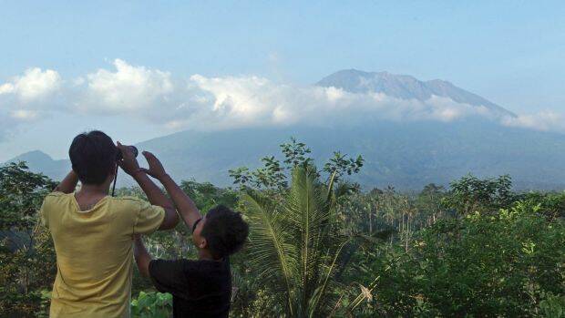 Rising smoke has been seen from Mount Agung, pictured here on Wednesday. Photo: AP
