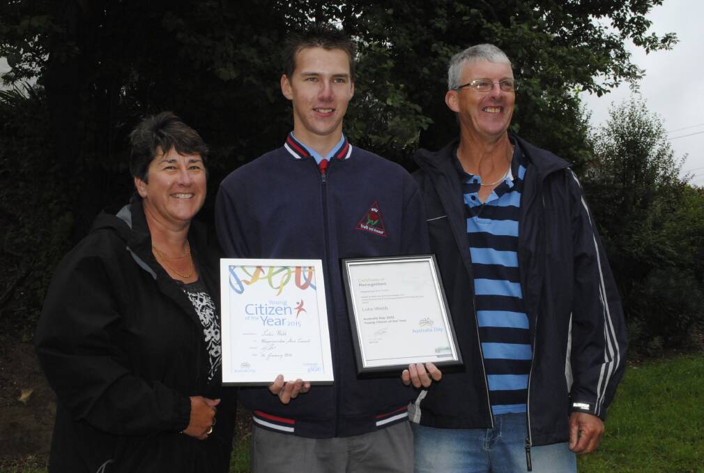 Pictured:Moss Vale High School student Luke Webb celebrates his Young Citizen of the Year award with parents Tracie and John Webb, of Moss Vale. Photo by Josh Bartlett