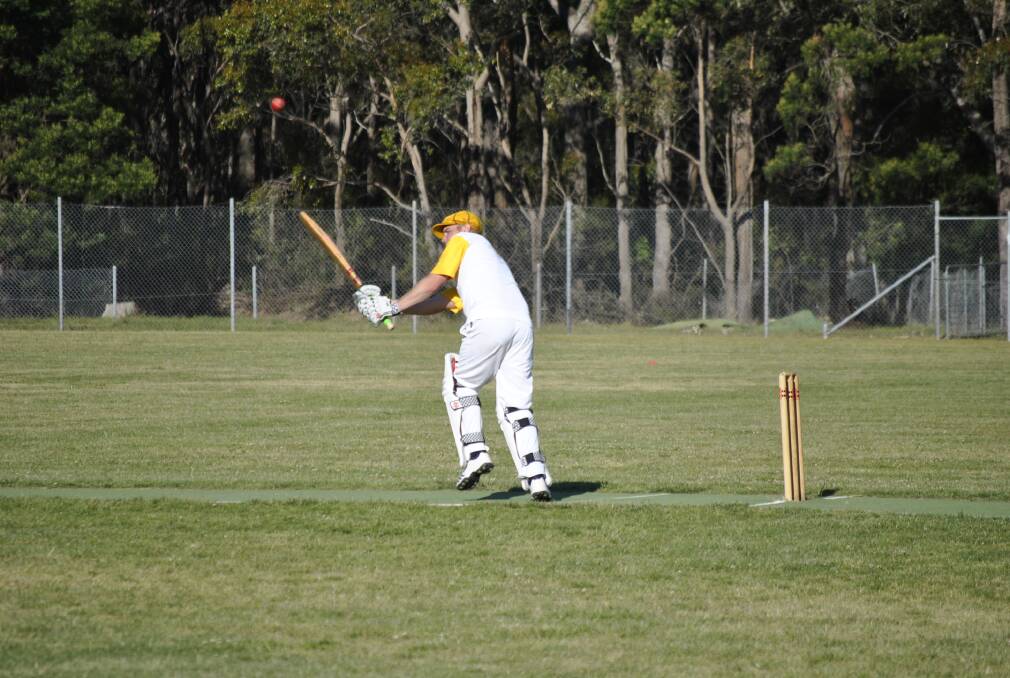 Hill Top batsman Chris Packer nudges a ball through the leg side on Saturday against Bowral. Photo by Josh Bartlett