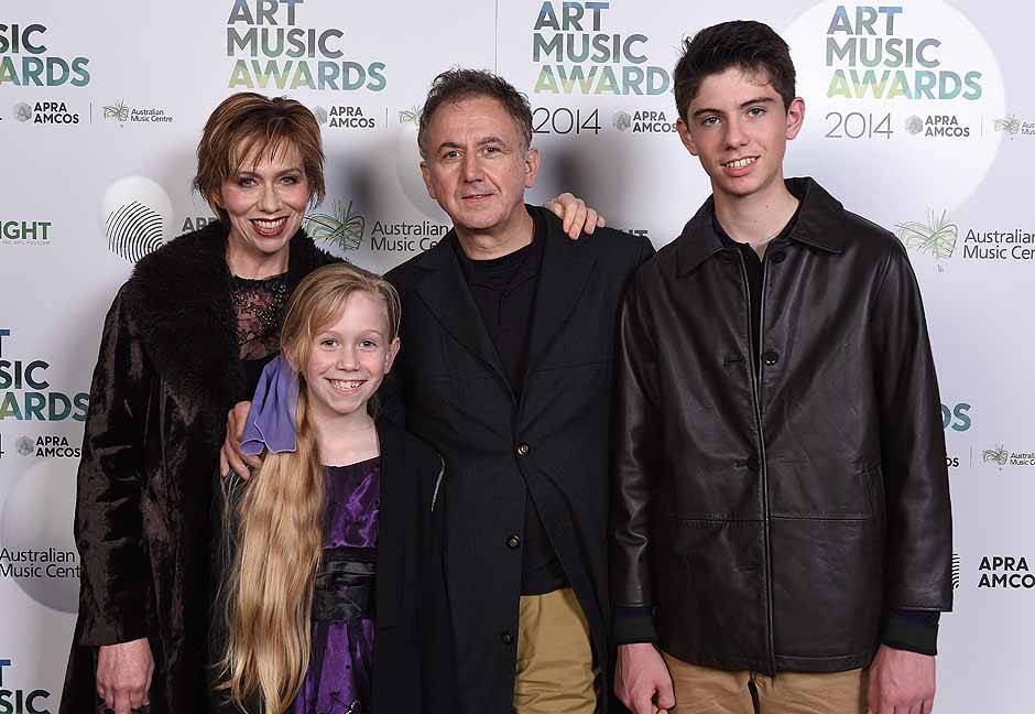 Mary Finsterer soaks up her award win with husband Dean Golja and their children Eve and Wil at the Art Music Awards. 	Photo by Martin Philbey