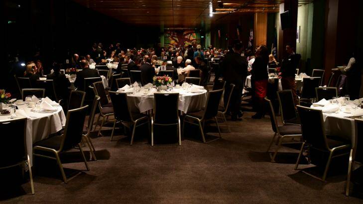Empty tables at the iftar dinner at NSW Parliament House on Thursday.  Photo: Wolter Peeters