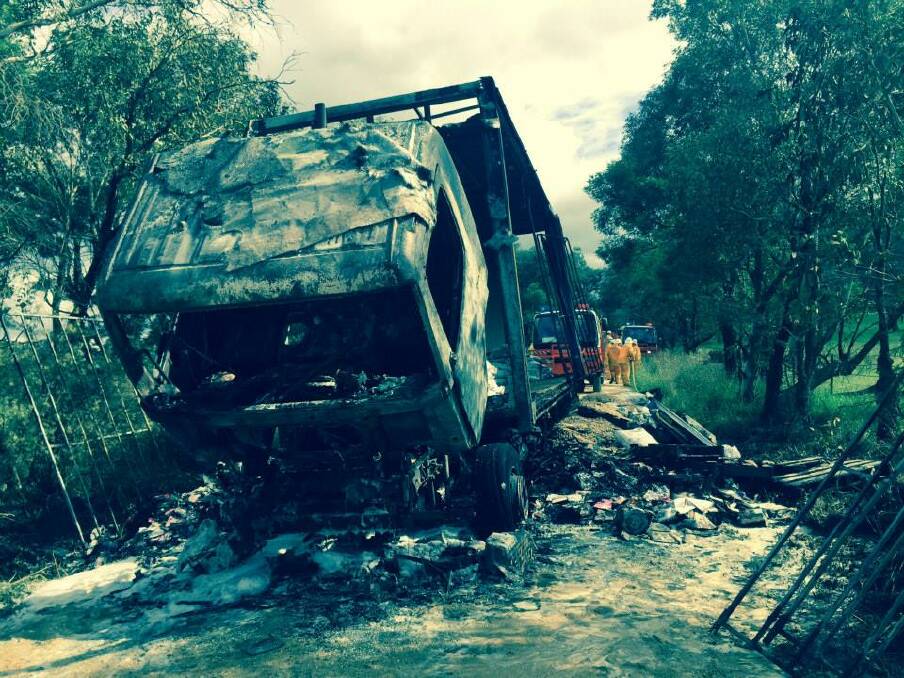 The Southern Highlands RFS team found the truck well alight when they arrived at Richards Lane. Photo supplied