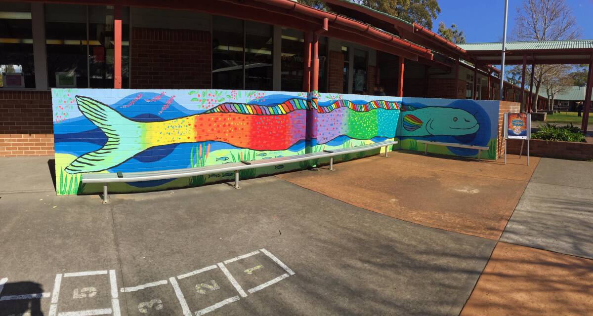 The Gurrangutch mural, painted by all the students of Hill Top Public School. Photo Ainsleigh Sheridan