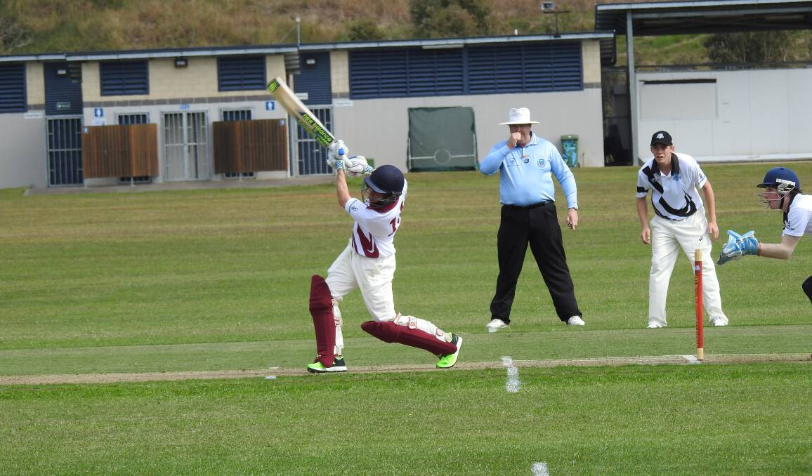 Highlands cricketer Charlie Dummer plays an aggressive drive for Country Maroon. 		          Photo supplied