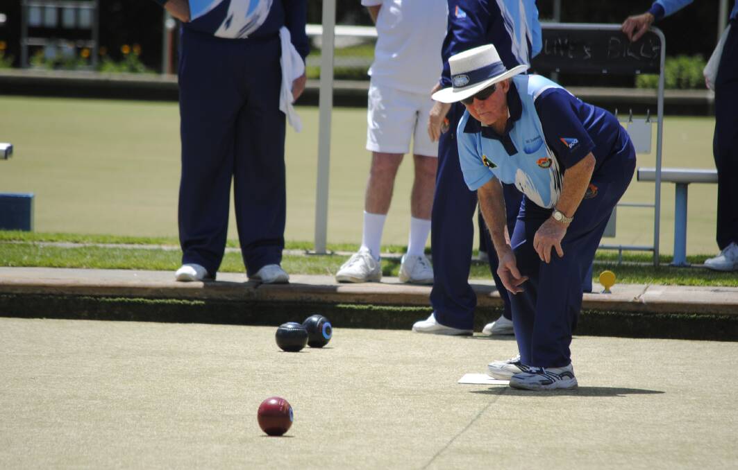 Bill Dodwell watches intently after delivering his bowl at Bowral. Photo by Josh Bartlett