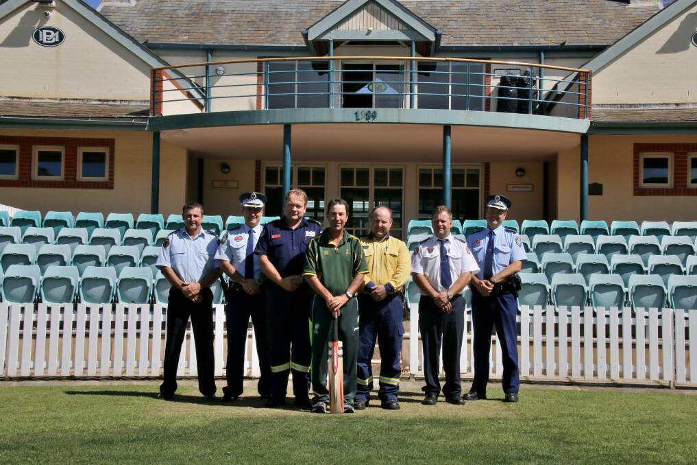 Members of the Triple Zero Challenge committee: State Emergency Services volunteer Anthony Kasoulis, Hume LAC acting superintendent Andrew Koutsoufis, Fire and Rescue superintendent Steven Hayes, Bradman Centre cricket officer Jock McIllhatton, RFS inspector David Bartlett, NSW Ambulance inspector Ben Hutchinson and Bowral Police inspector John Klepczarek. Photo by Victoria Lee