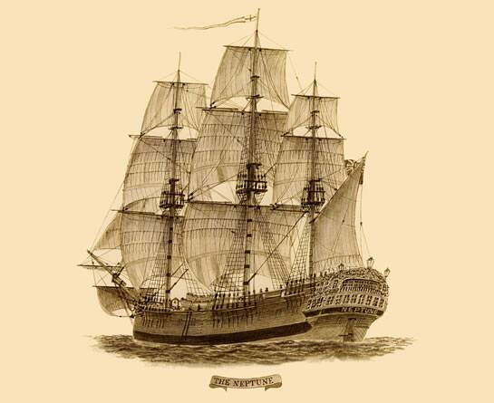 THE hell-ship Neptune on which Molly Morgan arrived in Port Jackson in 1790 - nearly half the 502 convicts crammed aboard, died on the journey. 	(Wikimedia)