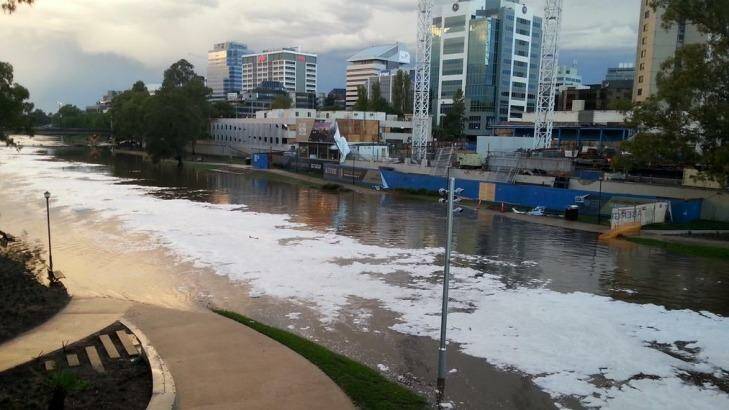 Ice floats across the Parramatta River on Saturday evening. Photo: Daniel Palmer