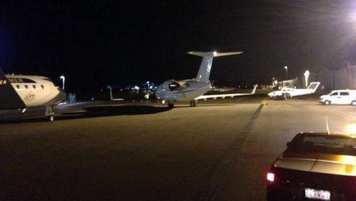 A private plane, possibly with Johnny Depp's dogs on board, leaves Queensland. Photo: Josh Adsett/Seven News Brisbane