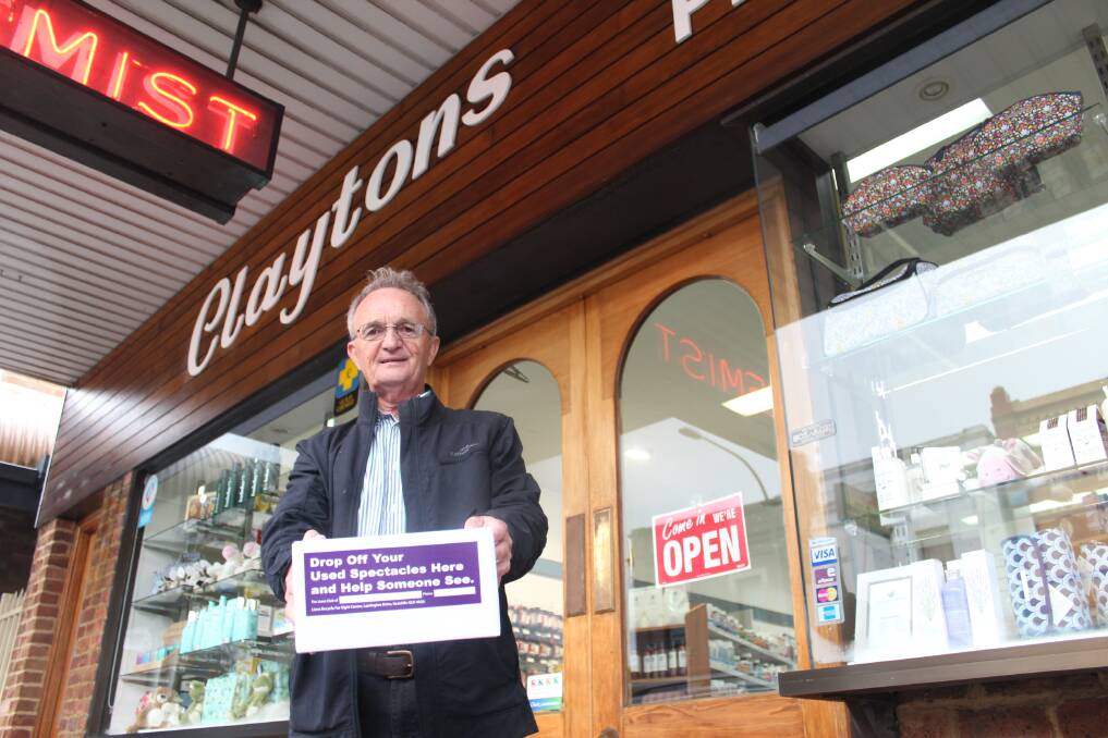 Steve Kelly from Bowral Lions Club outside Claytons Pharmacy in Bowral where you can donate your old glasses. Photo by Megan Drapalski