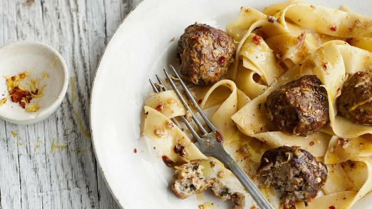 Pappardelle with veal meatballs. Photo: Laura Edwards