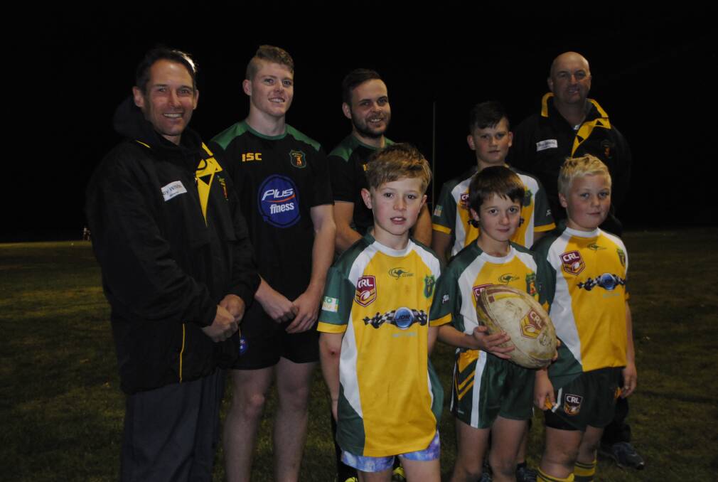 The Mittagong Lions seniors and juniors at training on Tuesday night. (Back) senior president David Elliott, Ben Powell, Simon Reid and Andrew Bayliss. (Front) Harley Rebbeck, James Putland and Cayden Brewer. Photo by Josh Bartlett