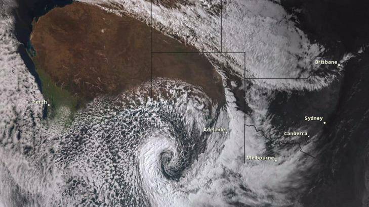Himawari-8 satelite image showing storm near South Australia on Wednesday. Photo: Supplied