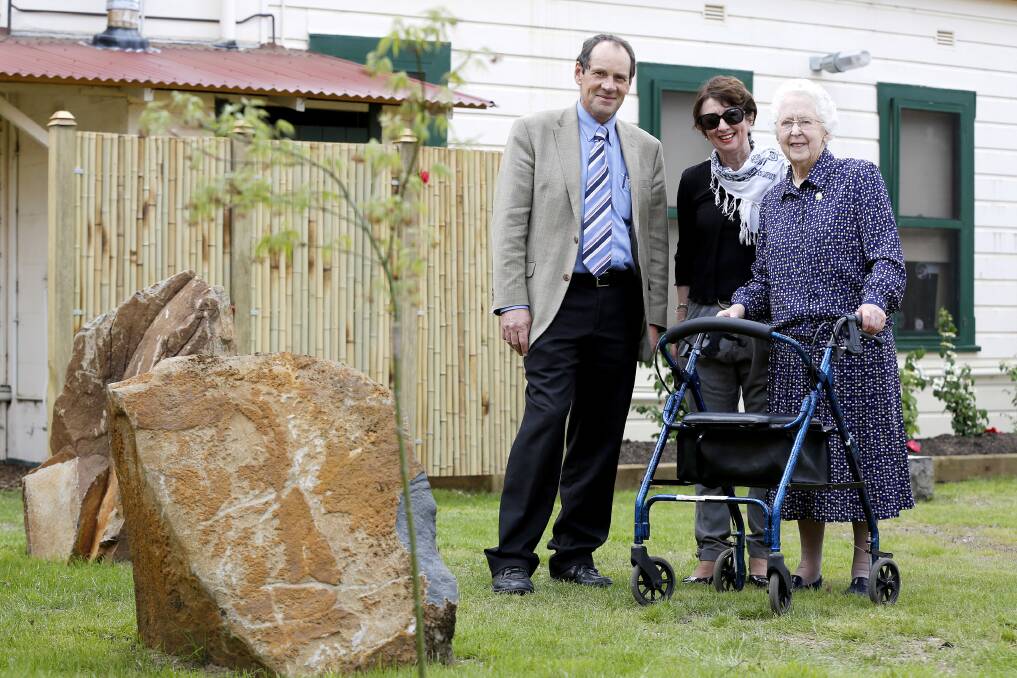 Dr Simon Grant, Marilyn Cady and Nancy Reynolds relax in the Quasquicentennial Garden at Bowral and District Hospital. Photos by Luke Fuda