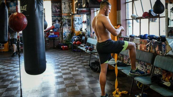 Joshua Smart was straight back in the Elouera-Tony Mundine boxing gym at Redfern following his release from jail. Photo: Brendan Esposito