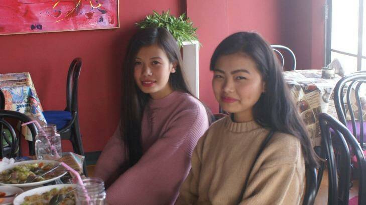 "It makes me hang my head in shame": Neidonu Nuh, left, and a friend discuss women's rights in Nagaland at a Kohima cafe. Photo: Amrit Dhillon