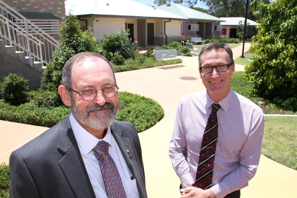 Mental Health, Alcohol and Other Drugs Branch executive director Dr Bill Kingswell, right, at the adult mental health care facility at Redland Bay with Metro South Addiction and Mental Health Services executive director Professor David Crompton. 
Photo by Chris McCormack