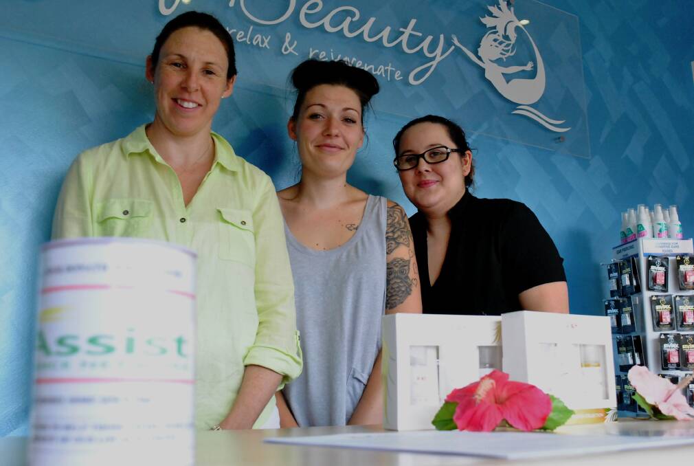 Sea of Beauty owner Jodie Fishburn with beauty therapists Katie Hadju and Sally Bertrand. Photo by Emma Biscoe