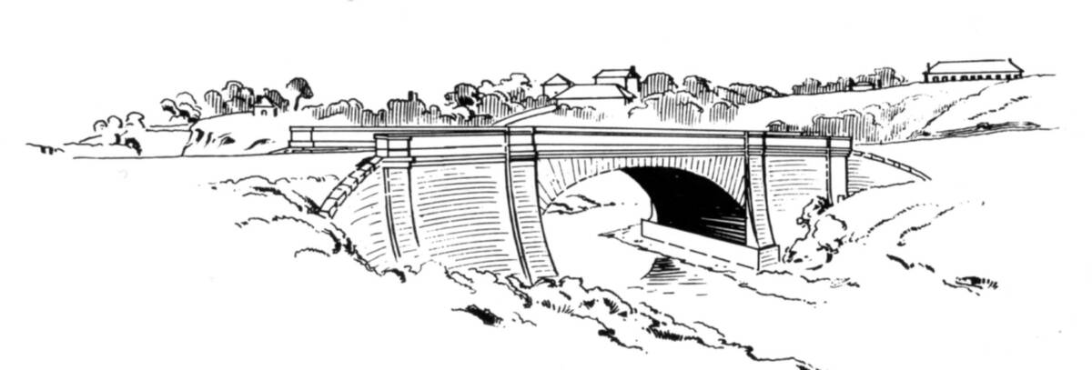 BERRIMA BRIDGE: Sketch by Mitchell of first bridge, opened 1836 and washed away by flood in 1860.
