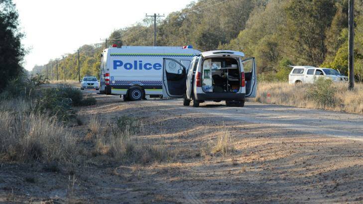 Police block off the road at Talga Lane on the Newell Highway at Croppa Creek, north of Moree, after Tuesday's fatal shooting.  Photo: Cady Anderson, Moree Champion