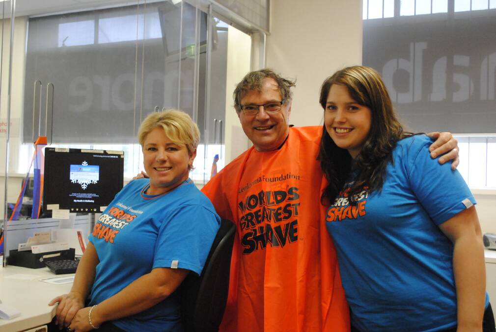 Trudi, Mikhael and Bonnie excited for the big shave at NAB Bowral. Photo by Megan Drapalski