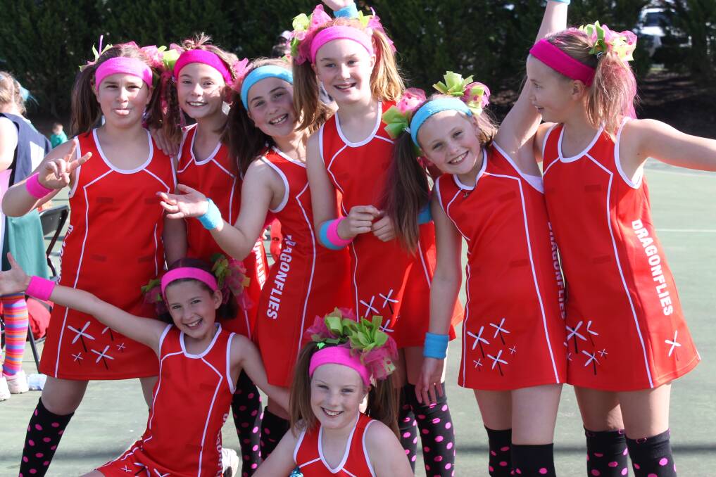 Young Highlands netballers dressed up in crazy colours on Saturday. Photo supplied by Kate Bow