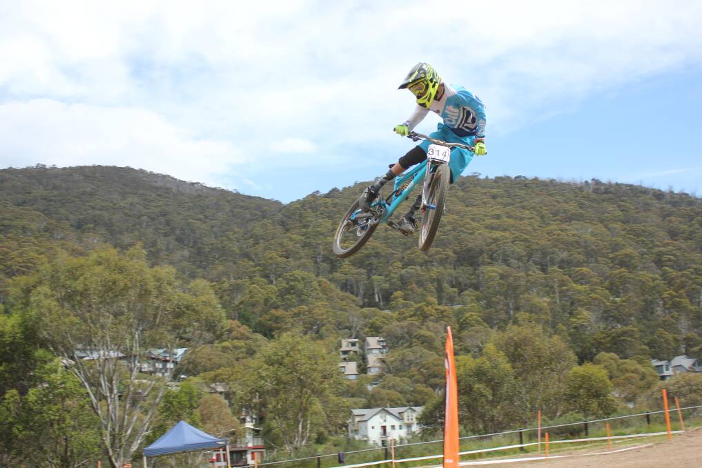 Mittagong downhill mountain bike rider Harry Parsons finds some big air during the opening round of the National Series in You Yangs, Victoria. Photo: Bill Dengate, Bilt Bikes
