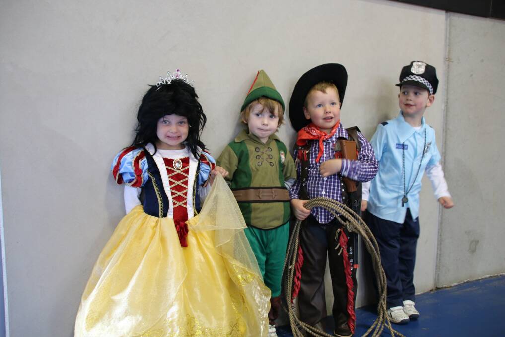 Amelia Steedman dressed as Snow White for Book Week, with classmates Loxley McNamara as Peter Pan, Brayden Sonter as the cowboy from Cowboy Camp and Christian Smidt as a police man.