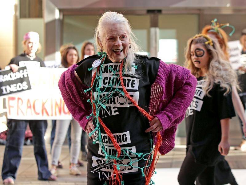 Dame Vivienne Westwood, the punk-inspired designer, joins an anti-fracking protest in London.