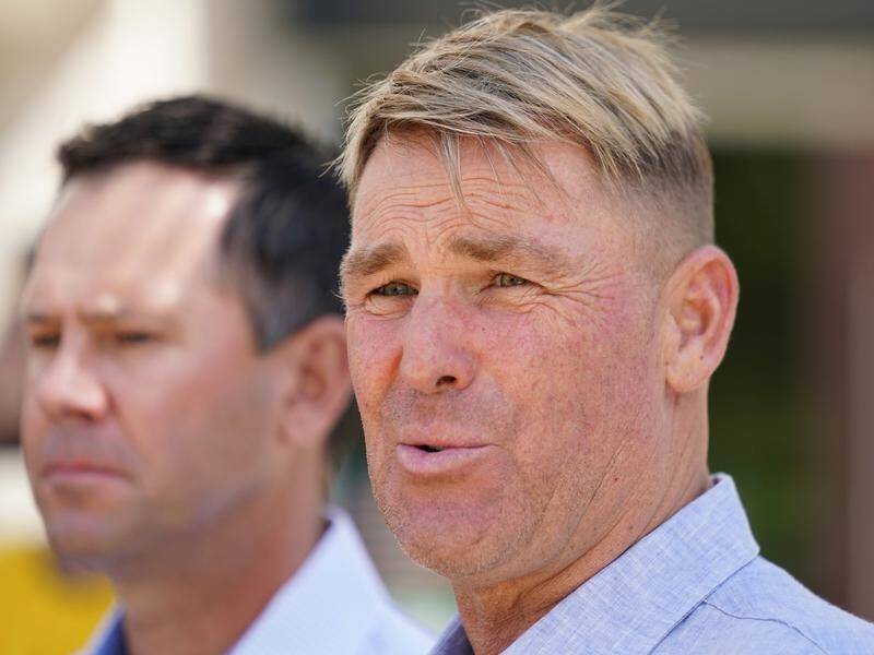 Shane Warne speaks during the announcement of a cricket match to raise funds for bushfire relief.