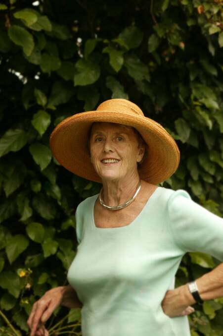 Author, Kate Llewellyn in the garden of her Woonona home on 25 April 2005. 
	Photo by Marco Del Grande.