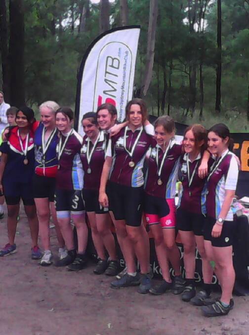 The Chevalier College's successful girls mountain bike team members. Photo supplied