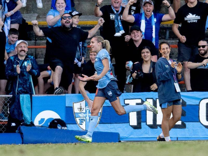 Mackenzie Hawkesby dominated for Sydney FC against Central Coast, scoring a goal in each leg. (Steven Markham/AAP PHOTOS)