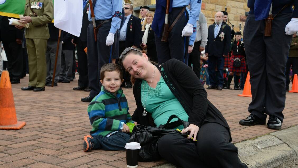 Enjoying the spirit of Anzac day is Rebecca Howard with her son Benjamin (3).