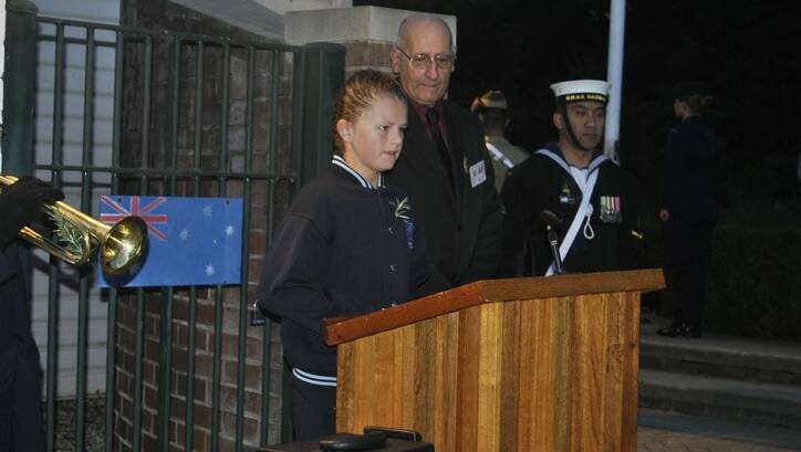 Katie Maddock from Hill Top Public School speaking at the Hill Top dawn service. Photo by Dominica Sanda