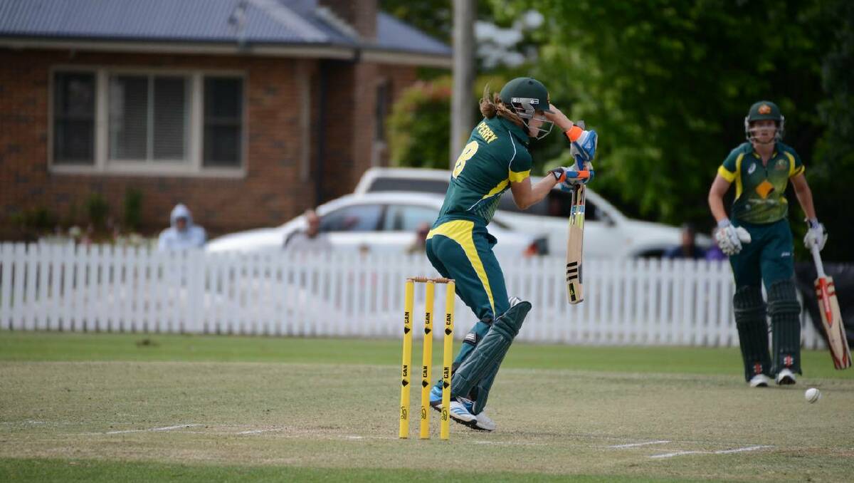 Aussie Ellyse Perry won player of the match honours in the fourth women's one-day international match at Bradman Oval on Tuesday. Photo by Roy Truscott