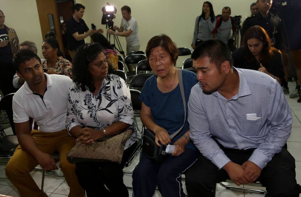 The families of Myuran Sukumaran and Andrew Chan meet with the Indonesia human rights commission, Chintu Sukumaran (Myuran brother),Raji Sukumaran (Myuran mother),Helen Chan (Andrew Chan's mother), Michael Chan (brother) in Jakarta Indonesia, on Monday. Photo: FDC