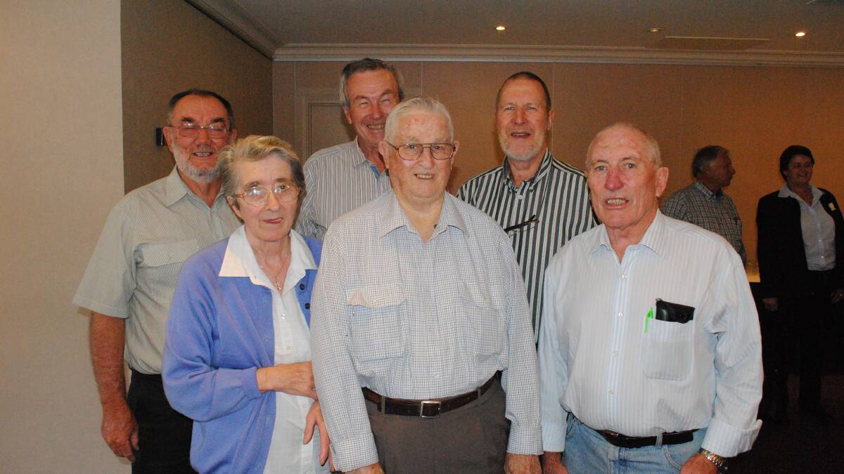 Leo and Mary Cornwell, Chris Cudmore, Denis Walsh, Peter Dorris and Rodger Cole celebrating Lee Cornwell's 60 years with St Michael's Conference Mittagong. Photo by Eliza Winkler