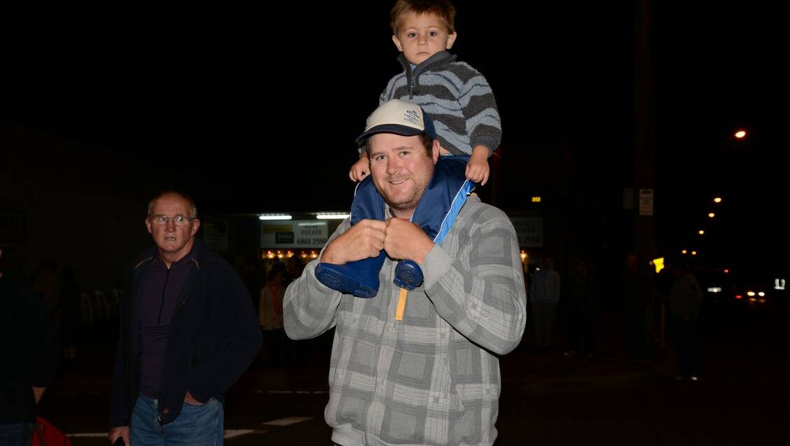 Daniel Allport with his son Brodie, 2, at the Bowral Dawn Service.
