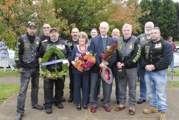 Diggers Military MC Southern Highlands Chapter with Katherine Wood and Jack Skipper at the Robertson Anzac Service.