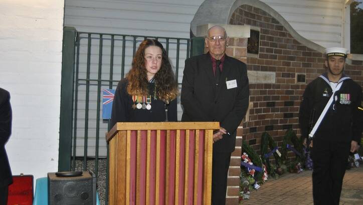 Abbie Zwicki from Hill Top Public School speaking at the Hill Top dawn service. Photo by Dominica 