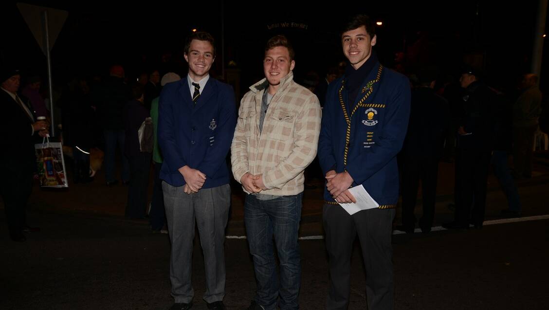 Alister Marnoch, Brayden Boaden and Luther Canute, all 17, at the Bowral Dawn Service.