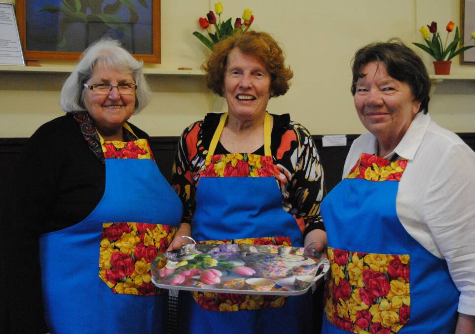 CWA members Sandra Draper, Helen Kent and Evarne Coote will be providing scones, lunch, tea and coffee at the CWA rooms during Tulip Time. Photo by Emma Biscoe