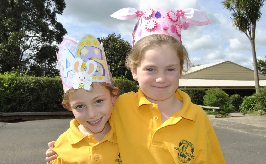 Scarlett Wyatt and Molly Hayes from Mittagong Public School in their homemade creations. Photo by Emma Biscoe