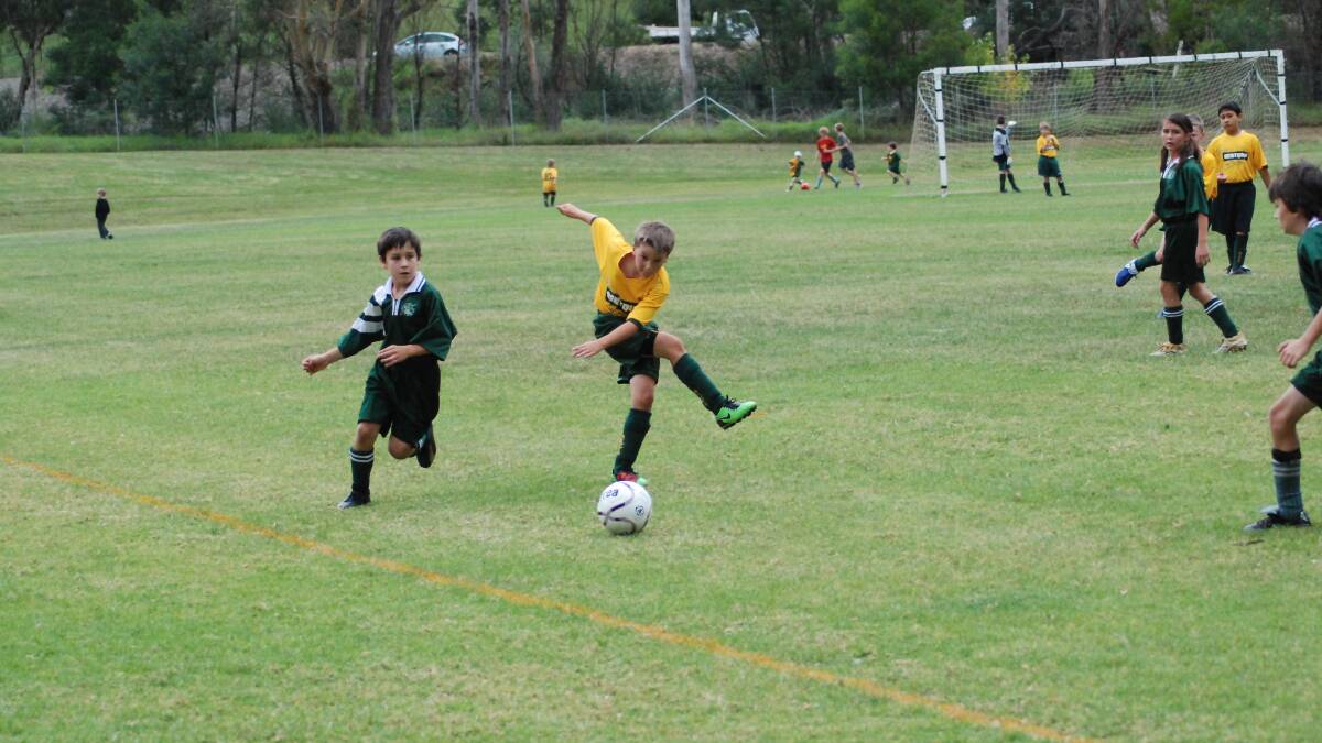 Junior soccer action.
