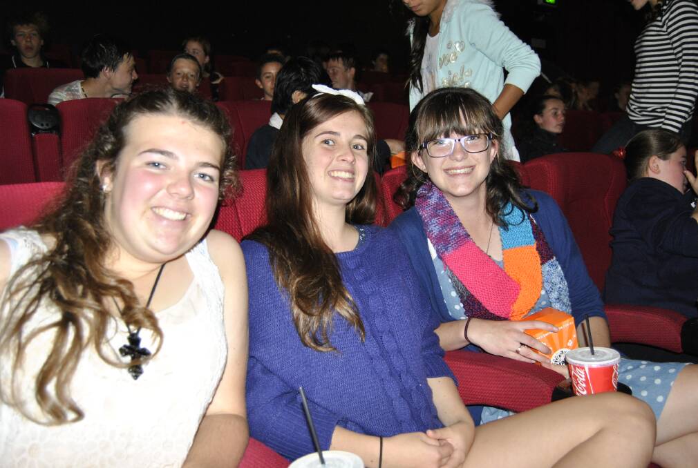 Emma Hamilton, India Brown and Ellanor Clark at the free movie. Photo by Emma Biscoe