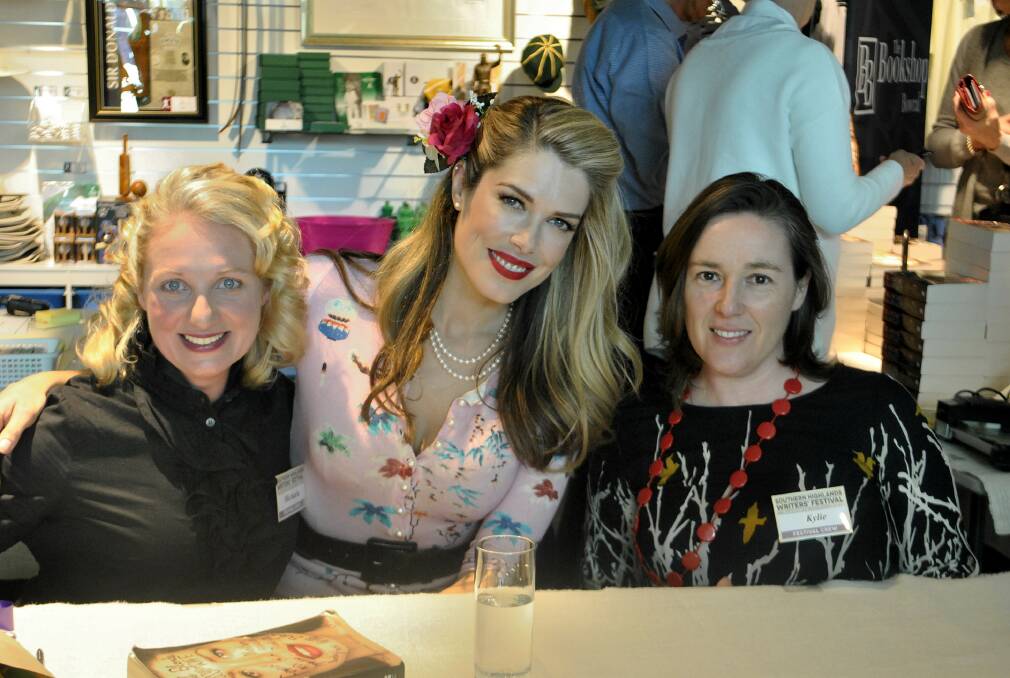 Southern Highlands Writers' Festival creative director Michaela Bolzan (left) and associate director Kylie Matthews (right) with author Tara Moss at the Sydney Writers' Festival in the Southern Highlands event. 	Photo by Victoria Lee